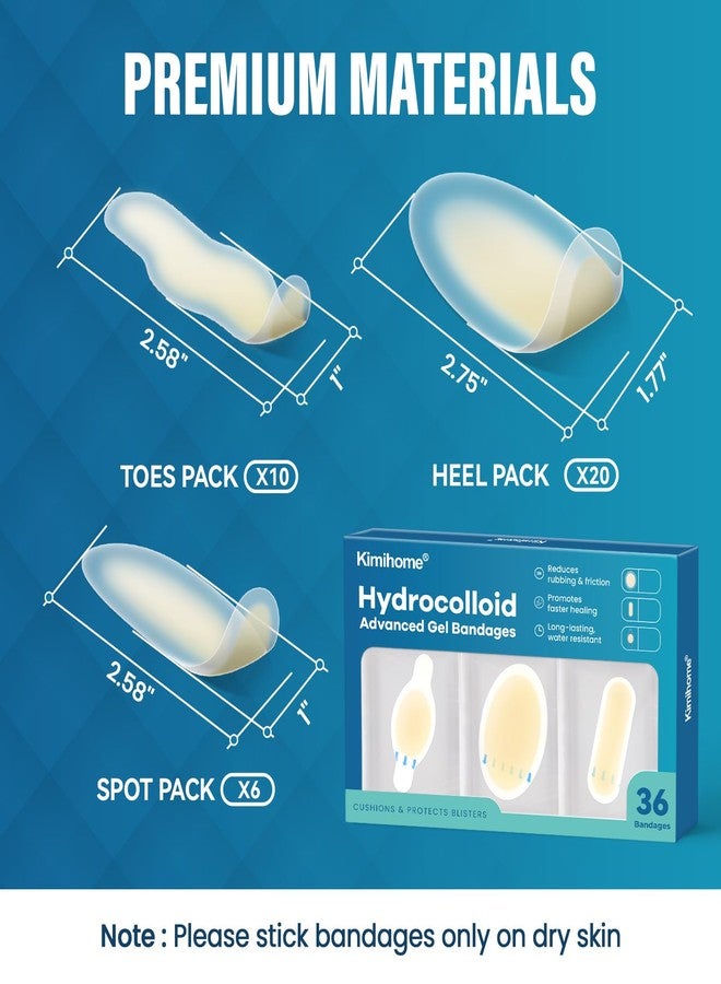 Kimihome Gel Blister Bandages Hydrocolloid Bandages, Kimihome 36ct Blister Bandages for Heel, Blister Pads for Prevention & Recovery Water Resistant - Variety Pack - Image 4