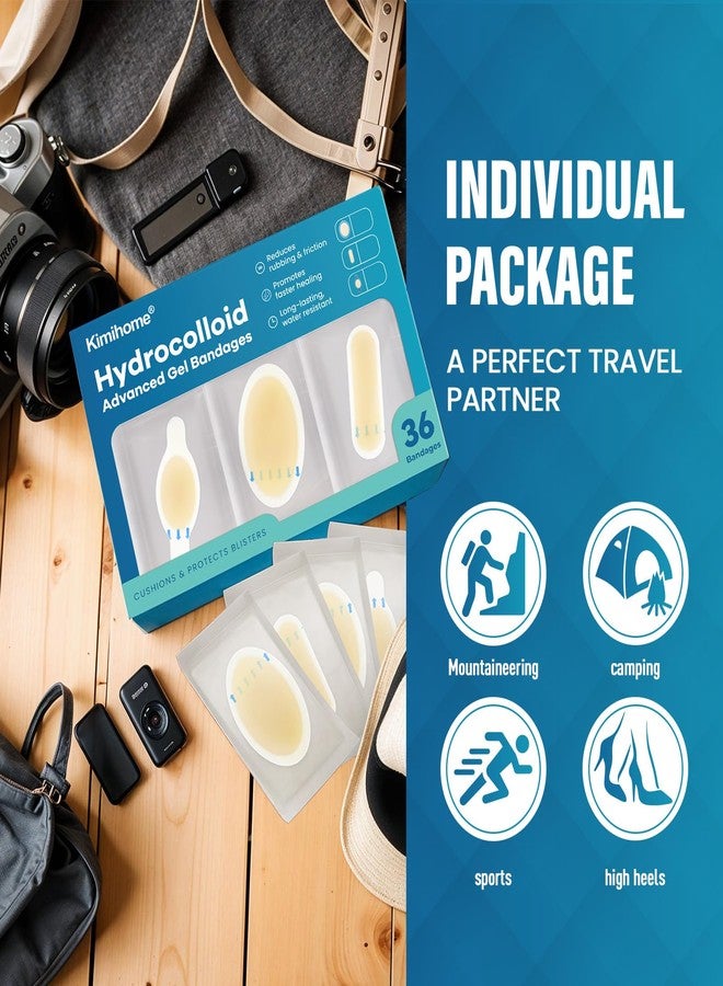 Kimihome Gel Blister Bandages Hydrocolloid Bandages, Kimihome 36ct Blister Bandages for Heel, Blister Pads for Prevention & Recovery Water Resistant - Variety Pack - Image 2