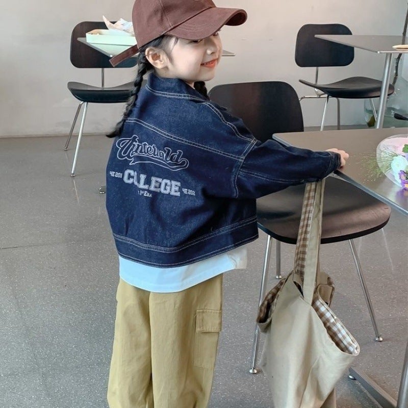 2024 New Girls' Cute Comfortable Retro Flower Denim Jacket For Middle And Big Children'S Stylish Denim Jacket - Image 1