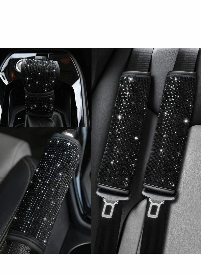 SYOSI Shoulder Pads, Microfiber Leather Seat Belt Shoulder Pads Bling Rhinestones Car Bling Seat Belt, Covers for Women or Men, Crystal Handbrake Cover, Bling Ring Set 4 Pack Set Universal  - Image 1