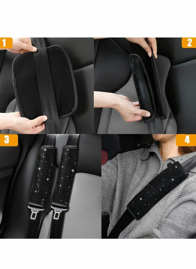 SYOSI Shoulder Pads, Microfiber Leather Seat Belt Shoulder Pads Bling Rhinestones Car Bling Seat Belt, Covers for Women or Men, Crystal Handbrake Cover, Bling Ring Set 4 Pack Set Universal  - Image 5