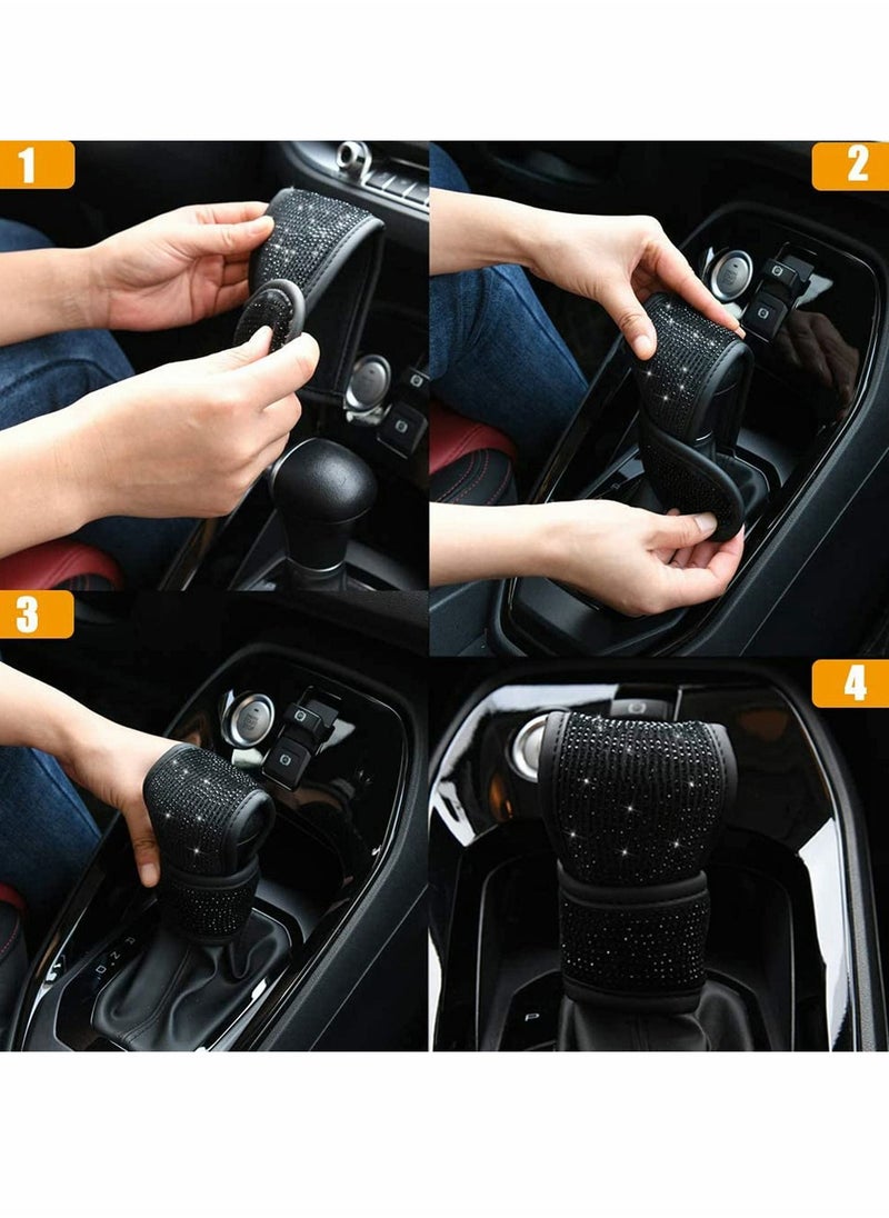 SYOSI Shoulder Pads, Microfiber Leather Seat Belt Shoulder Pads Bling Rhinestones Car Bling Seat Belt, Covers for Women or Men, Crystal Handbrake Cover, Bling Ring Set 4 Pack Set Universal  - Image 4