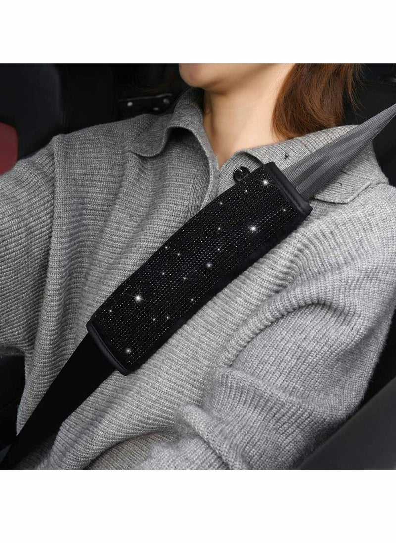 SYOSI Shoulder Pads, Microfiber Leather Seat Belt Shoulder Pads Bling Rhinestones Car Bling Seat Belt, Covers for Women or Men, Crystal Handbrake Cover, Bling Ring Set 4 Pack Set Universal  - Image 2