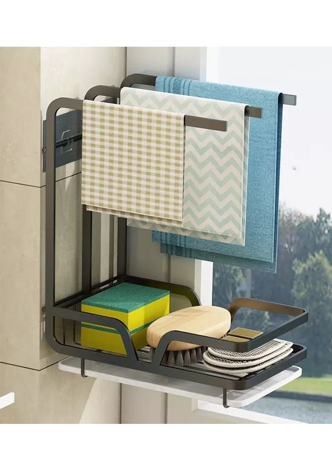  راك ستور  Kitchen Sink Top Caddy Holder With Removable Drain Tray Organizer For Sponge And Brush Countertop Shelves Shelves Kitchen Rags Black Colour - Image 1