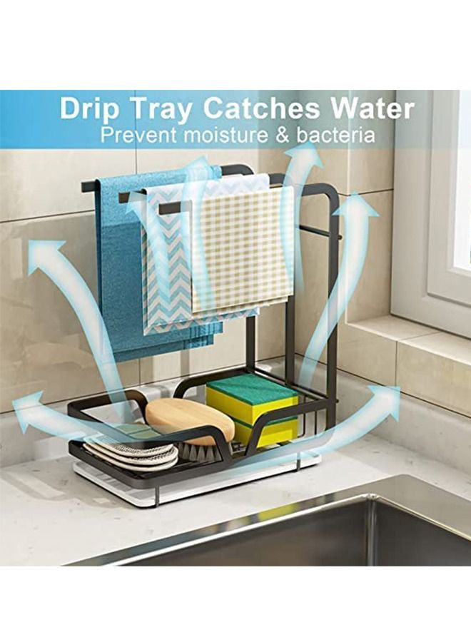  راك ستور  Kitchen Sink Top Caddy Holder With Removable Drain Tray Organizer For Sponge And Brush Countertop Shelves Shelves Kitchen Rags Black Colour - Image 4