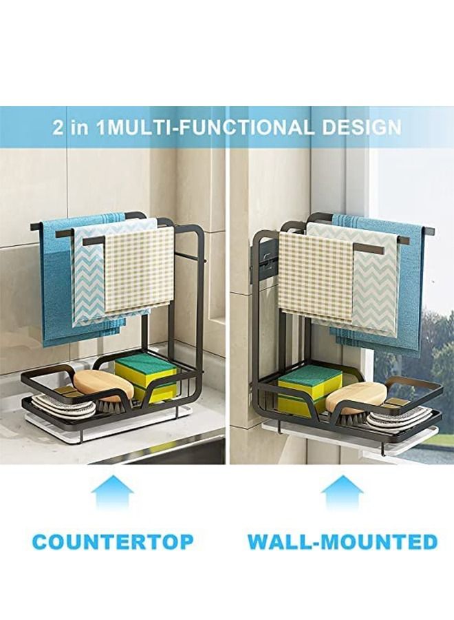  راك ستور  Kitchen Sink Top Caddy Holder With Removable Drain Tray Organizer For Sponge And Brush Countertop Shelves Shelves Kitchen Rags Black Colour - Image 5