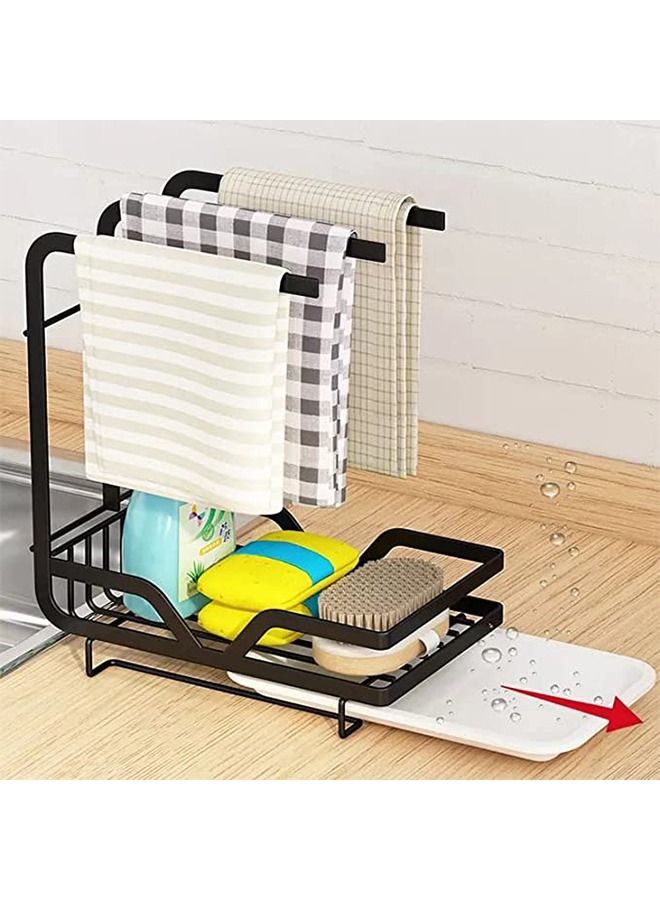  راك ستور  Kitchen Sink Top Caddy Holder With Removable Drain Tray Organizer For Sponge And Brush Countertop Shelves Shelves Kitchen Rags Black Colour - Image 2