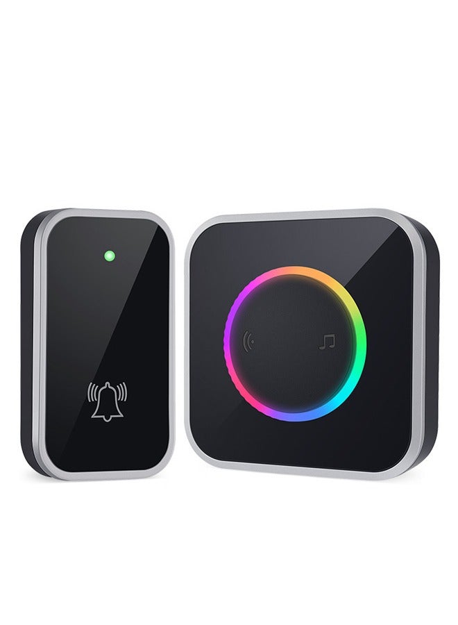 Wireless Doorbell, Waterproof Door Bell with 45 Melodies and Led Flash,1 Remote Buttons & 1 Receiver (Black) - Image 1