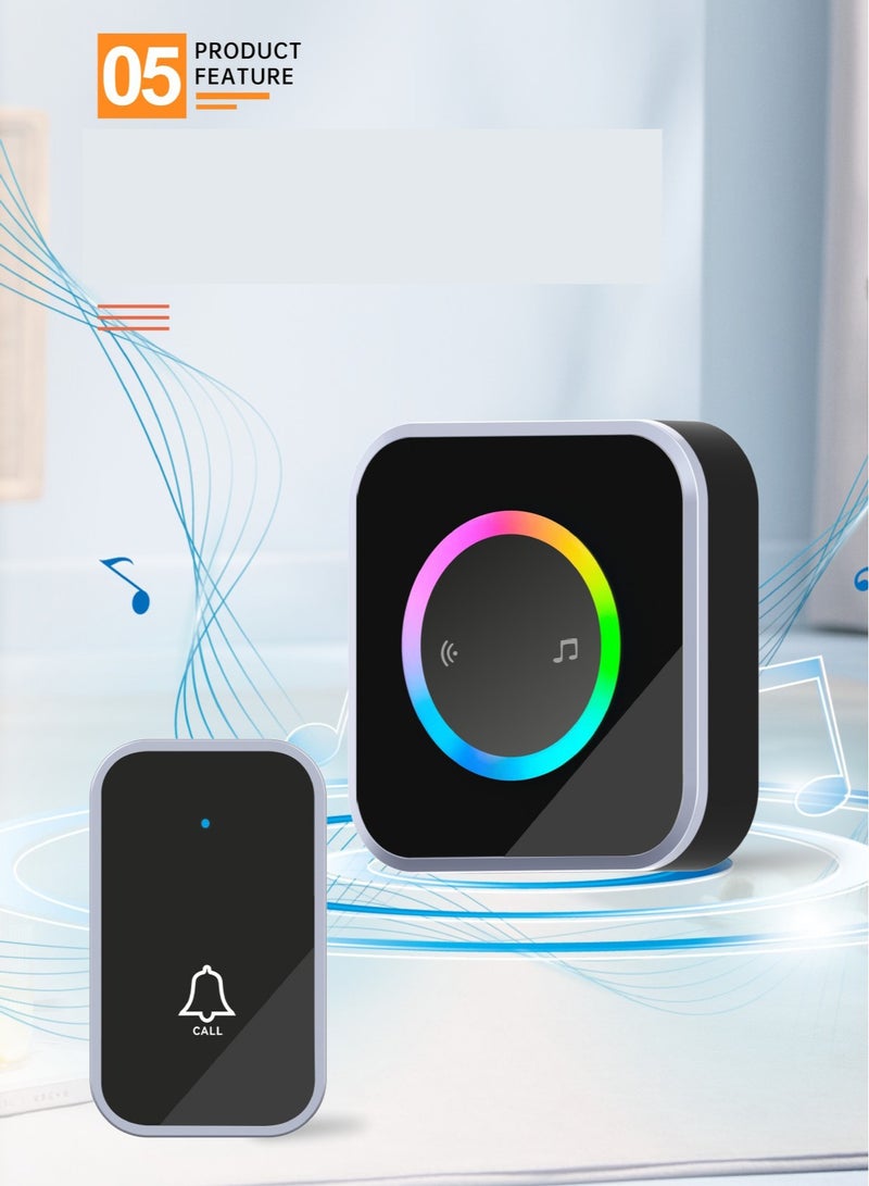 Wireless Doorbell, Waterproof Door Bell with 45 Melodies and Led Flash,1 Remote Buttons & 1 Receiver (Black) - Image 3