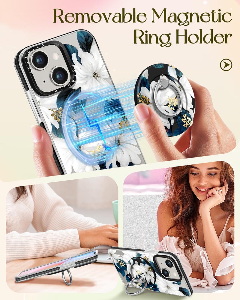 Lotadilo for iPhone 15 Case for Women - Girls Kawaii Design Compatible with Magsafe Magnetic Ring Holder Stand Blue Flower Phone Covers Aesthetic Girly TPU Funda for 15 - Image 4