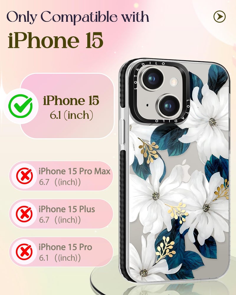 Lotadilo for iPhone 15 Case for Women - Girls Kawaii Design Compatible with Magsafe Magnetic Ring Holder Stand Blue Flower Phone Covers Aesthetic Girly TPU Funda for 15 - Image 2