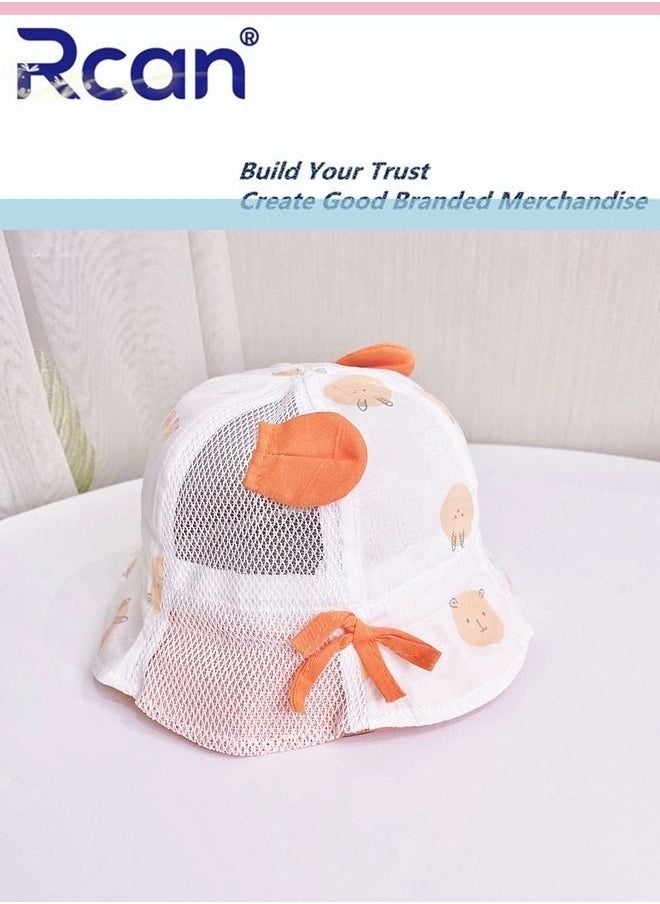 Rcan Kids Cute Cartoon Soft Sun Protection Newborn Baby Cap Fisherman's Hat Cotton 1-3 Years Old, Baby Girl, Baby Boy , White/Orange  - Image 1