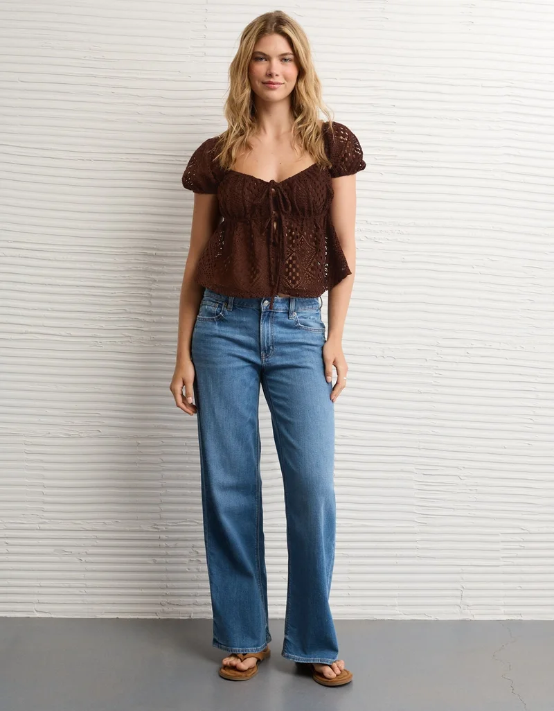 American Eagle  AE Tie-Front Puff Sleeve Tee for Women | Best Price UAE