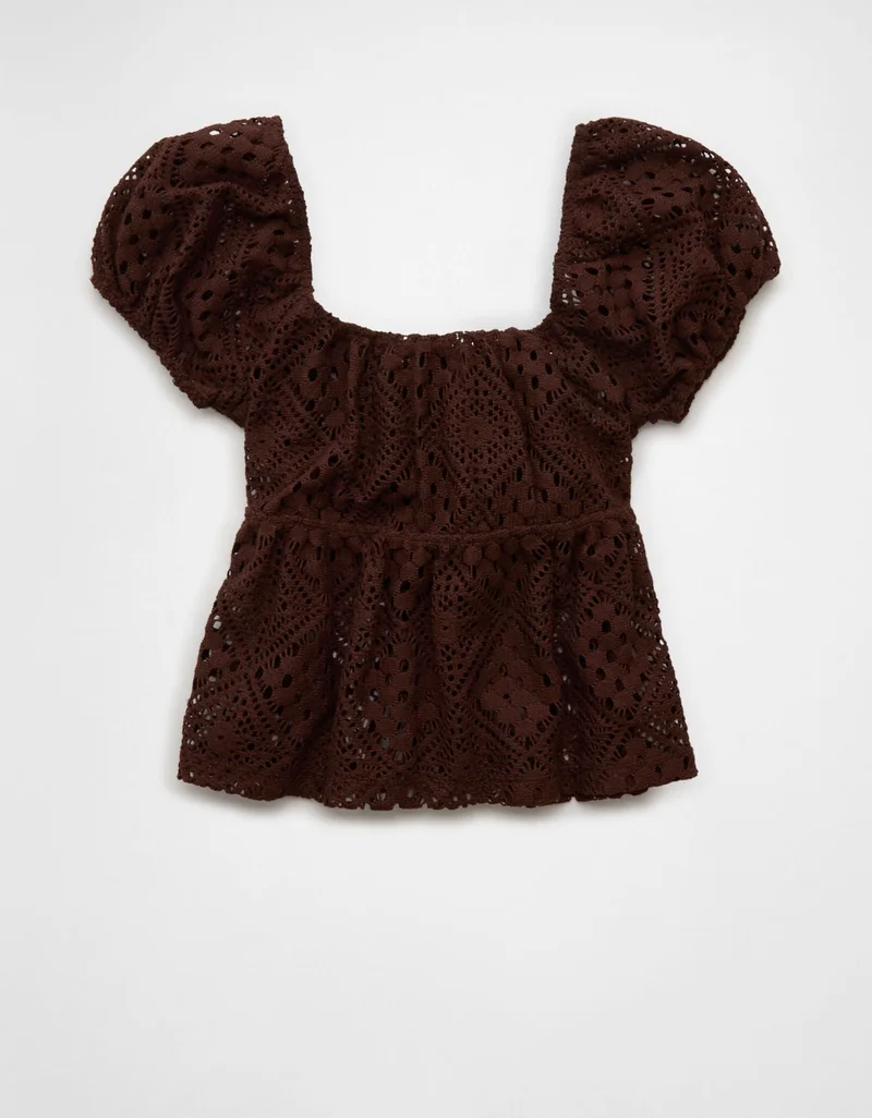 American Eagle  AE Tie-Front Puff Sleeve Tee for Women | Best Price UAE