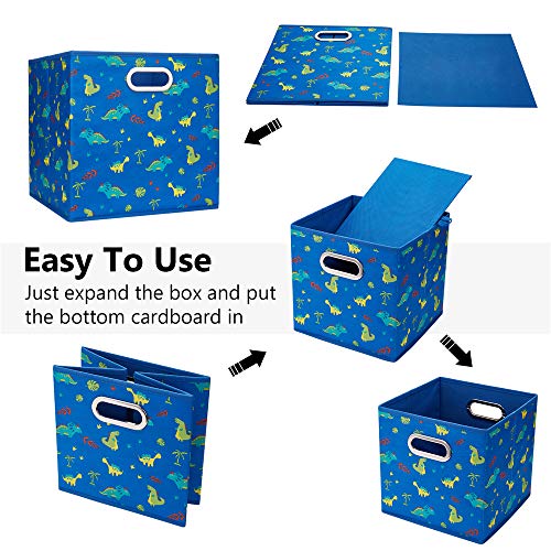 HSDT 6 Cube Storage Bins Blue 10.5x10.5x11 Inch Foldable Dinosaur Coastal Print Fabric Half Storage Basketes for Home Organizers Storage Drawer,QY-SC13-6 - Image 5