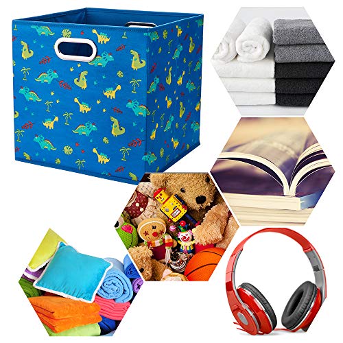 HSDT 6 Cube Storage Bins Blue 10.5x10.5x11 Inch Foldable Dinosaur Coastal Print Fabric Half Storage Basketes for Home Organizers Storage Drawer,QY-SC13-6 - Image 3