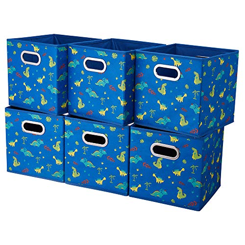 HSDT 6 Cube Storage Bins Blue 10.5x10.5x11 Inch Foldable Dinosaur Coastal Print Fabric Half Storage Basketes for Home Organizers Storage Drawer,QY-SC13-6 - Image 1