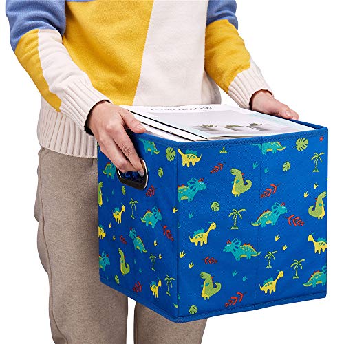 HSDT 6 Cube Storage Bins Blue 10.5x10.5x11 Inch Foldable Dinosaur Coastal Print Fabric Half Storage Basketes for Home Organizers Storage Drawer,QY-SC13-6 - Image 2