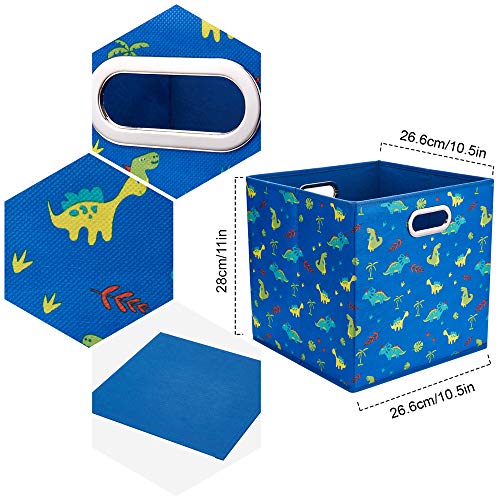 HSDT 6 Cube Storage Bins Blue 10.5x10.5x11 Inch Foldable Dinosaur Coastal Print Fabric Half Storage Basketes for Home Organizers Storage Drawer,QY-SC13-6 - Image 4