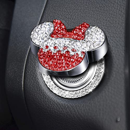 Pangpai Car Cute Push to Start Button Cover Accessories, Bling Crystal Car Engine Start Stop Button Cover, Red Car Decoration Interior Decal for Women Girl - Image 1