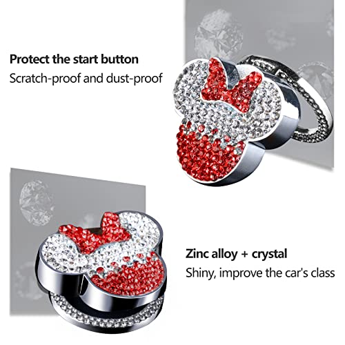 Pangpai Car Cute Push to Start Button Cover Accessories, Bling Crystal Car Engine Start Stop Button Cover, Red Car Decoration Interior Decal for Women Girl - Image 4