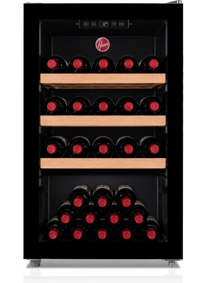 HOOVER 165L Single Door Beverage Cooler with LED Light, Wooden Shelf, Adjustable Thermostat, 2 Legs & 2 Wheels, Glass Door, One Year Warranty, Black - HBC-K165-B 165 L 90 W HBC-K165-B Black - Image 1