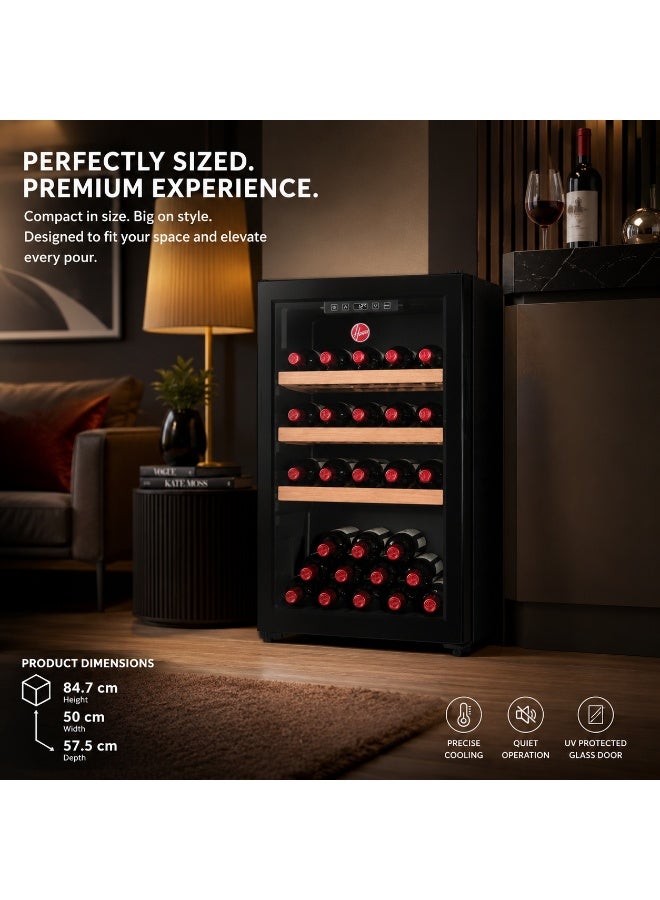 HOOVER 165L Single Door Beverage Cooler with LED Light, Wooden Shelf, Adjustable Thermostat, 2 Legs & 2 Wheels, Glass Door, One Year Warranty, Black - HBC-K165-B 165 L 90 W HBC-K165-B Black - Image 2