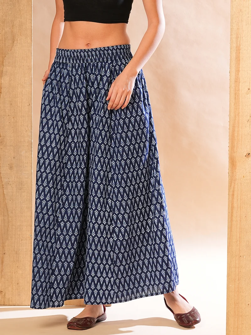 Women Allover Ethnic Printed Elasticated Waistband Flared Panelled Palazzos