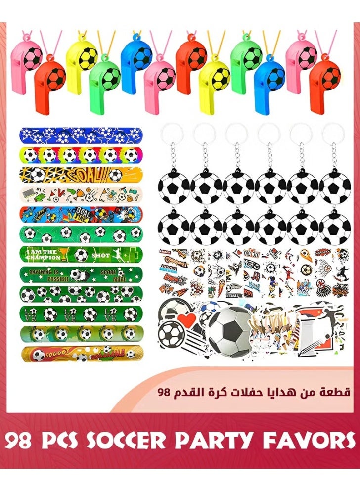EETU 98 Pcs Soccer Party Favors Set,Football Slap Bracelet Stickers Silicone Ring Keychain Tattoo Stickers Whistle Soccer Kits,Sports Party Favors For Boys Girls,Birthday Goodie Gifts Bags Decor - Image 1