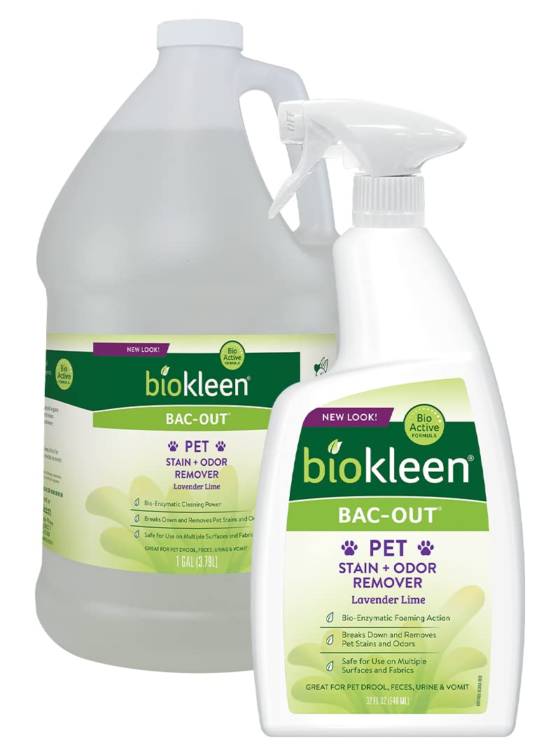 Biokleen BacOut Pet Stain Remover Spray Gallon Refill Enzymatic Natural Destroys Stains Odors Safely for Pet Stains on Carpets EcoFriendly PlantBased