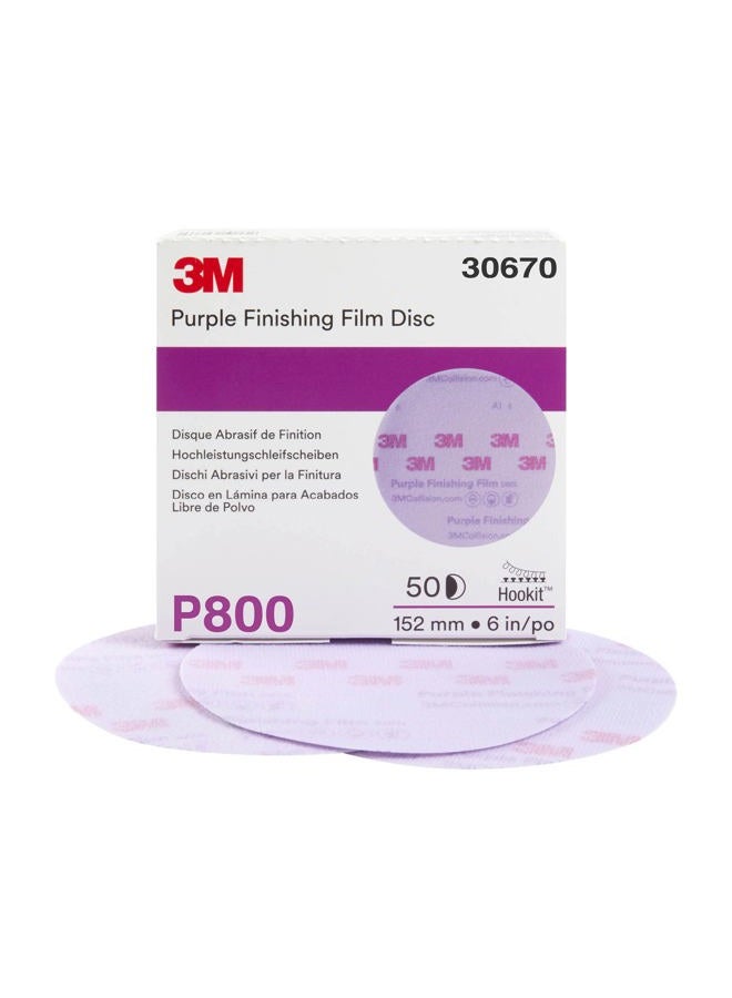 3M Hookit Purple Finishing Film Abrasive Disc 30670, 6 in, 800+ Grade, 50 Pack, Clear Coat Sanding, Paint Finishing, Defect Removal, Long Lasting - Image 2