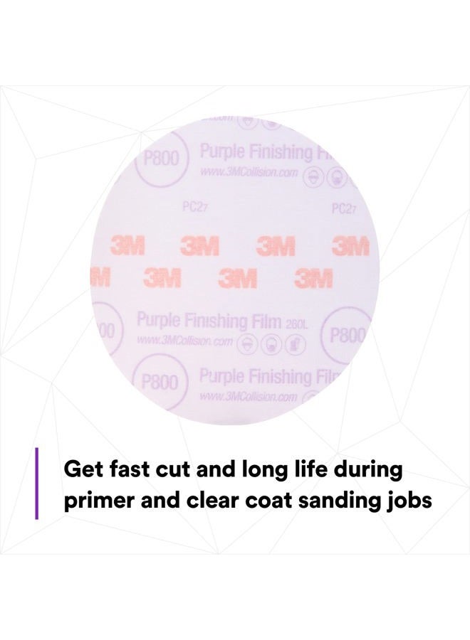 3M Hookit Purple Finishing Film Abrasive Disc 30670, 6 in, 800+ Grade, 50 Pack, Clear Coat Sanding, Paint Finishing, Defect Removal, Long Lasting - Image 4