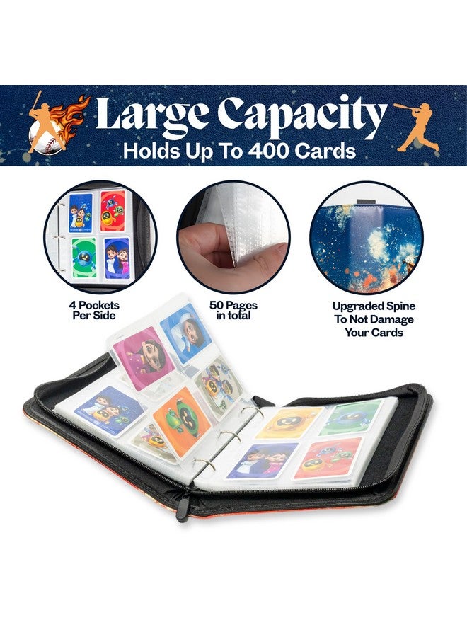 Baseball Card Album with Sleeves 400-Pocket Storage - Baseball Binder for Trading Cards with Durable 3-Ring System and Zipper Closure - Baseball Card Collector Gifts  - Image 2