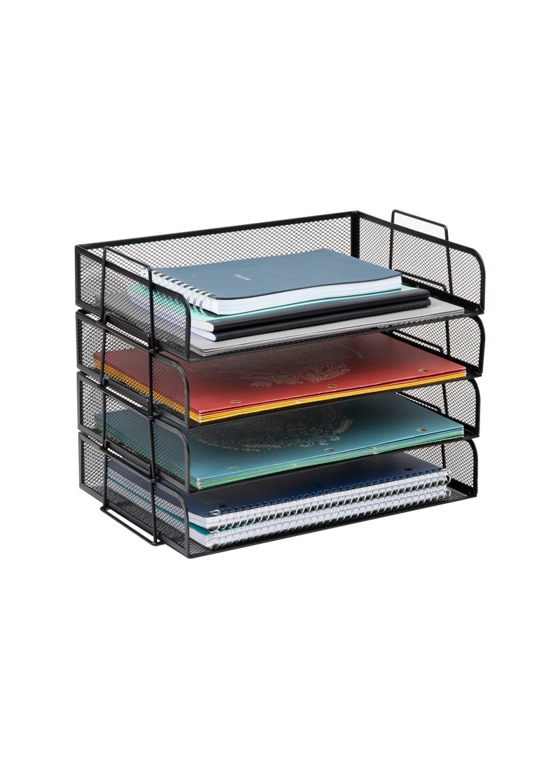 Mind Reader Mind Reader Stackable Paper Tray Desktop Organizer File Storage Office Metal Mesh 14 L x 975 W x 1125 H 4 Pcs Black 