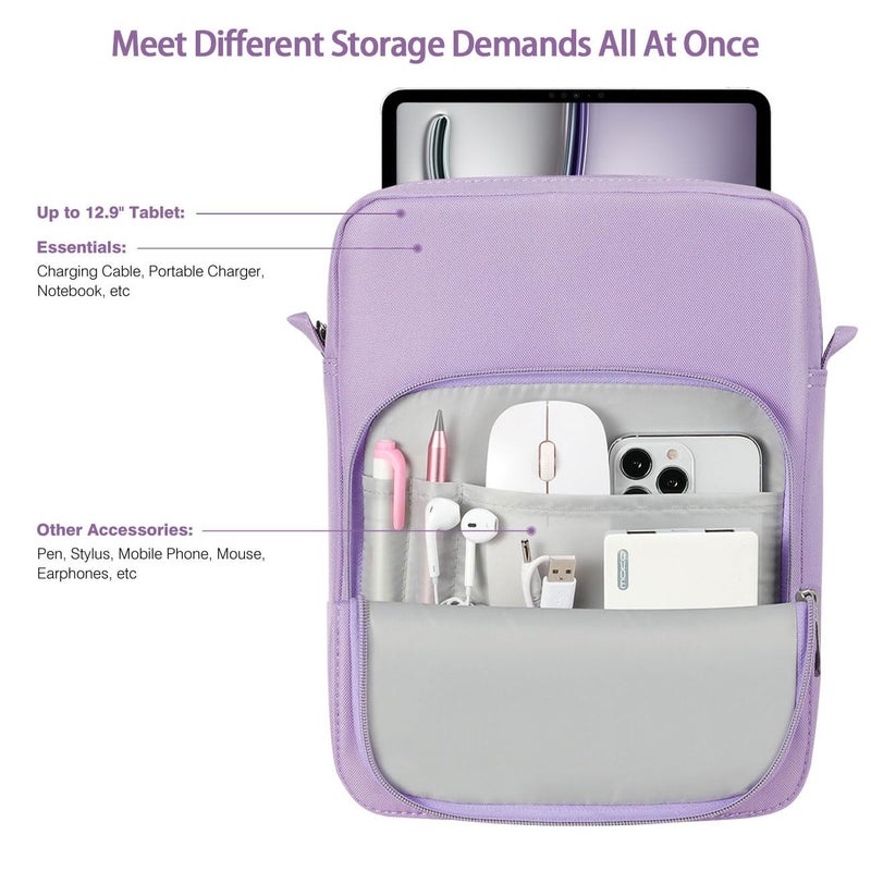 Dadanism 12.9 Inch Tablet Sleeve Shoulder Bag Carrying Case with Handle for iPad Pro 12.9 M2 6th/5th/4th/3rd Gen, 12.4" Galaxy Tab S9 FE+/S9+/S8+/S7 FE/S7+, 12.3" Surface Pro 8/7/6/5/4/X, Grey Purple - Image 3