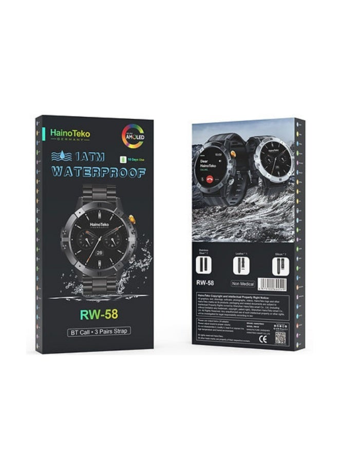 Haino Teko RW-58 Waterproof Smartwatch With Largescreen AMOLED Display 3 Interchangeable Straps and Charging Cable Designed for Men -Black - Image 5