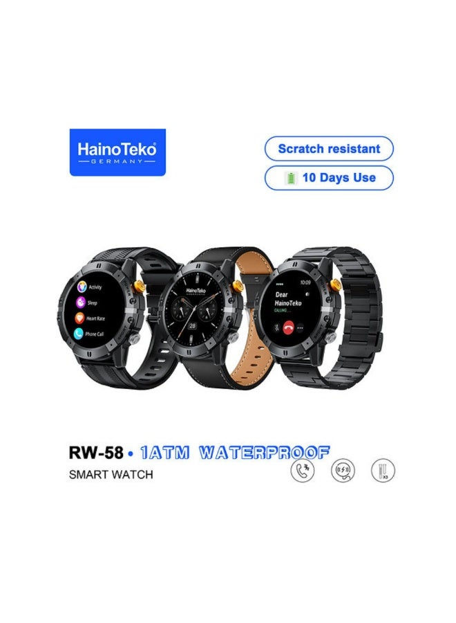 Haino Teko RW-58 Waterproof Smartwatch With Largescreen AMOLED Display 3 Interchangeable Straps and Charging Cable Designed for Men -Black - Image 2