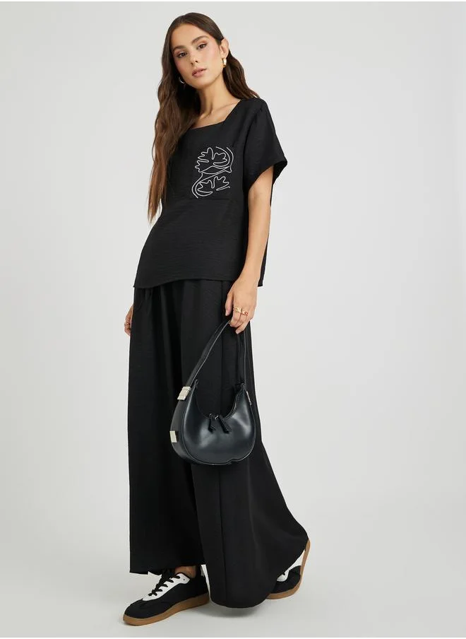 Take Two Take Two Embroidered Square Neck Top and Drawstring Skirt Co-Ords