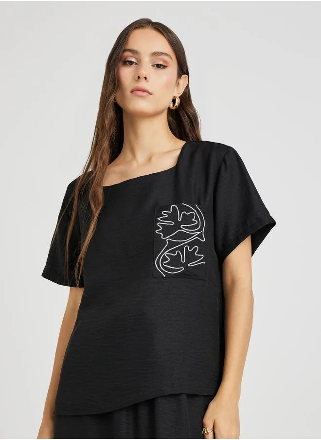 Take Two Take Two Embroidered Square Neck Top and Drawstring Skirt Co-Ords