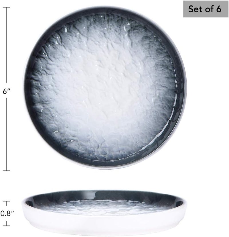 Eglaf 6 Ceramic Small Appetizer Plates  Porcelain Gradient Water Wave Embossed Texture  Dessert Plates for Tea Party Cake Ice cream Waffles Apple Pie Snacks Set of 6  Gray - Image 2