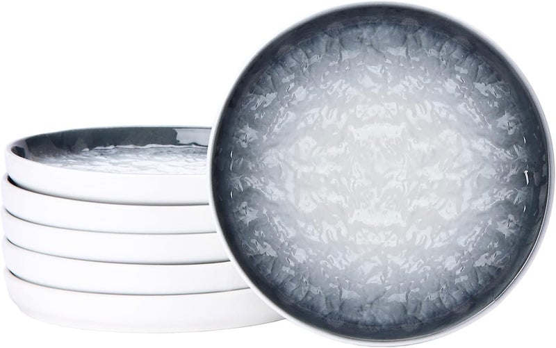 Eglaf 6 Ceramic Small Appetizer Plates  Porcelain Gradient Water Wave Embossed Texture  Dessert Plates for Tea Party Cake Ice cream Waffles Apple Pie Snacks Set of 6  Gray - Image 1