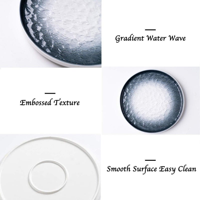 Eglaf 6 Ceramic Small Appetizer Plates  Porcelain Gradient Water Wave Embossed Texture  Dessert Plates for Tea Party Cake Ice cream Waffles Apple Pie Snacks Set of 6  Gray - Image 3