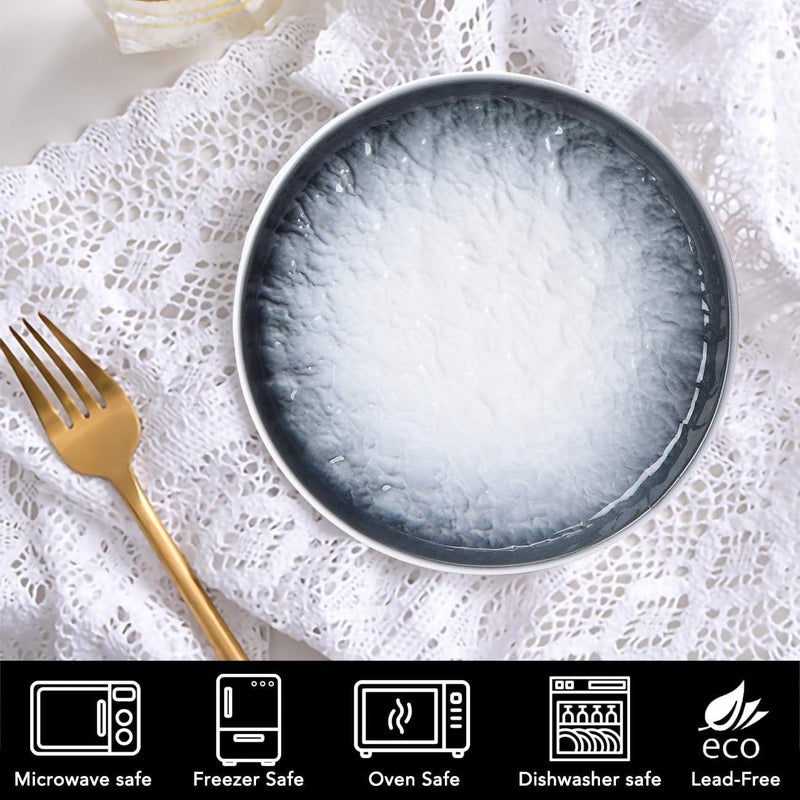 Eglaf 6 Ceramic Small Appetizer Plates  Porcelain Gradient Water Wave Embossed Texture  Dessert Plates for Tea Party Cake Ice cream Waffles Apple Pie Snacks Set of 6  Gray - Image 4