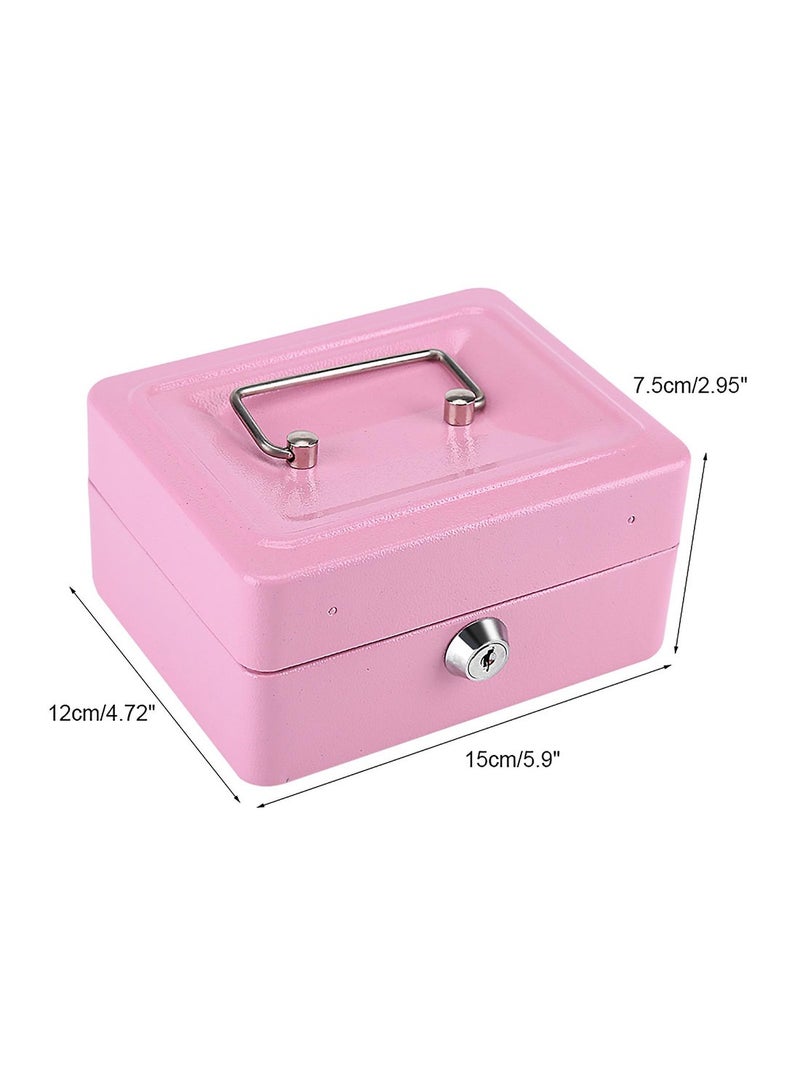Mini Portable Steel Petty Lockable Cash Money Coin Safe Security Box Household Pink  - Image 2