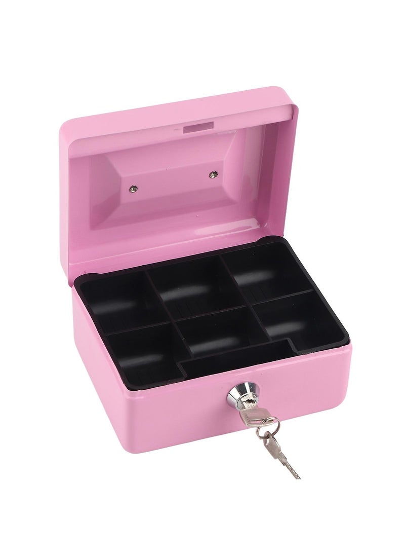 Mini Portable Steel Petty Lockable Cash Money Coin Safe Security Box Household Pink  - Image 1