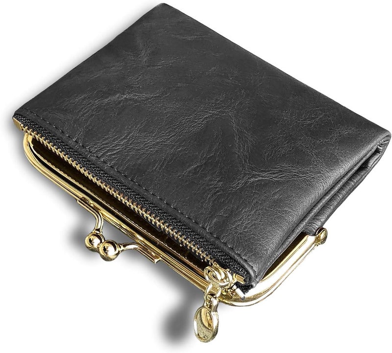 AOXONEL Womens Wallet Small Rfid Ladies Compact Bifold Leather Vintage Coin Purse With Zipper and Kiss Lock - Image 1