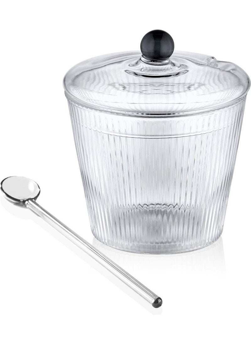 THE MIA Striped Glass Sugar Bowl with Spoon 10X12 cm CAM0430  - Image 2