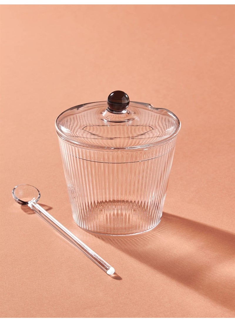 THE MIA Striped Glass Sugar Bowl with Spoon 10X12 cm CAM0430  - Image 4