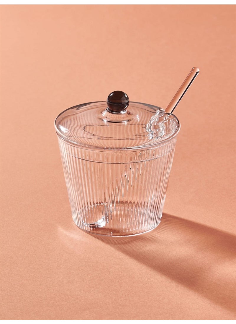 THE MIA Striped Glass Sugar Bowl with Spoon 10X12 cm CAM0430  - Image 3