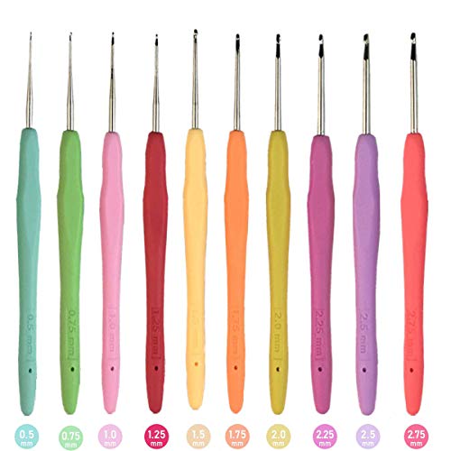 MTGHYARE 10 Small Sizes Lace Crochet Hooks Set 0.5mm - 2.75mm Ergonomic Soft Grip Handle Crochet Hook Needles Thread Crochet Hooks Yarn Lace Knitting Needles - Image 1